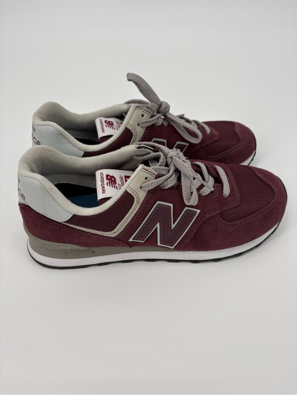 New Balance 574 Classic ML574EVM Burgundy Suede Mesh Sneakers Men’s 8.5 Women’s - Picture 3 of 12